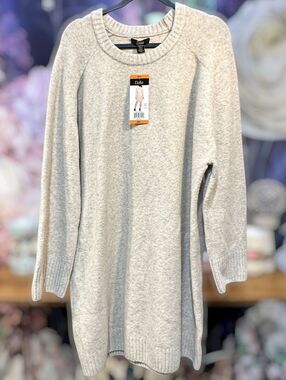 Dalia XXL Beige Sweater Dress NWT Crew Neck Long Sleeve Ribbed Knit Minimalist